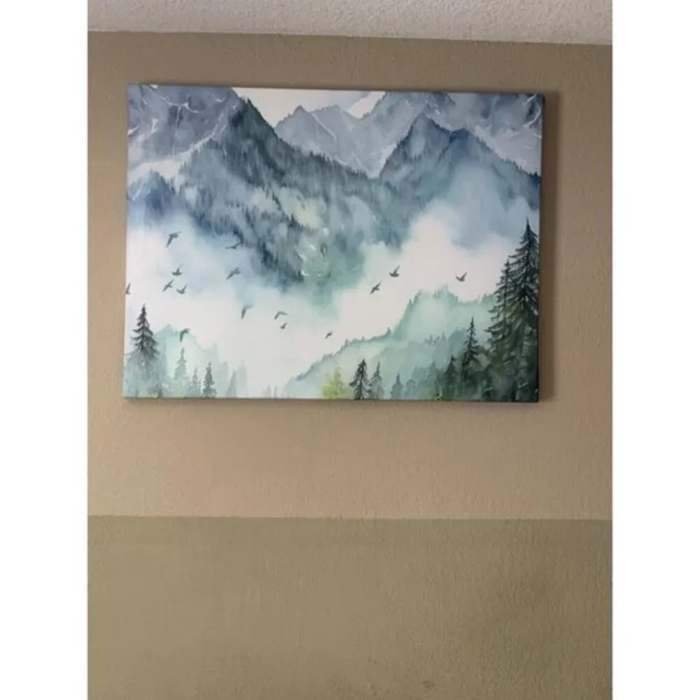 New Green Mountain Forest Nature Tapestry Wall Decor for Home or Room, 51x60In